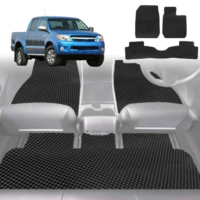 6D Diamond Car Floor Mats for Toyota Hilux Single Cab 2005-2015-Front Set-Black-Outback GT