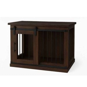 Paws and Willow Single Espresso with Espresso Top Wooden Dog Crate Barn Doors with Bars