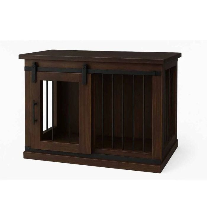 Paws and Willow Single Espresso with Espresso Top Wooden Dog Crate Barn Doors with Bars