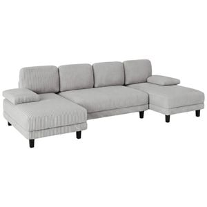 Advwin 280cm 4 Seater Sectiona Sofa Corduroy Fabric U Shape Couch Modern Sofa Couch with Double Chaise Grey