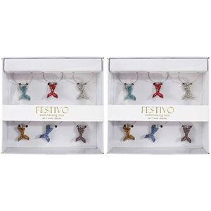 2x 6pc LVD Whale Tails Alloy Wine Glass Charms Set 13x12cm Multicoloured