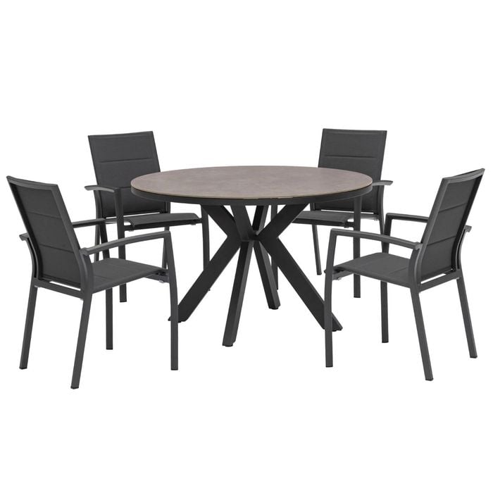 FurnitureOkay Marina-Capri 5-Piece Sintered Stone Outdoor Dining Setting - Charcoal
