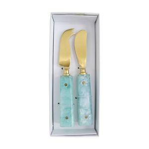 2pc Lvd Entertaining Mix Cheese Knife Marbleised Resin Cutlery Set Gold/blue