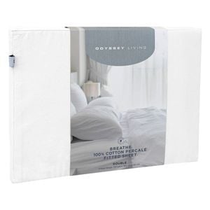 Odyssey Living Breathe Cotton Fitted Bed Sheet King Single Snow