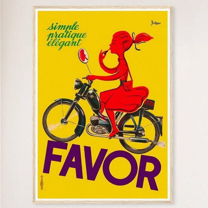 Galrie Charming Favor Lipstick Girl on Bicycle Vintage Poster for Home Décor Art Work, Wood Frame, A0 84 x 119cm (33 x 47inch)