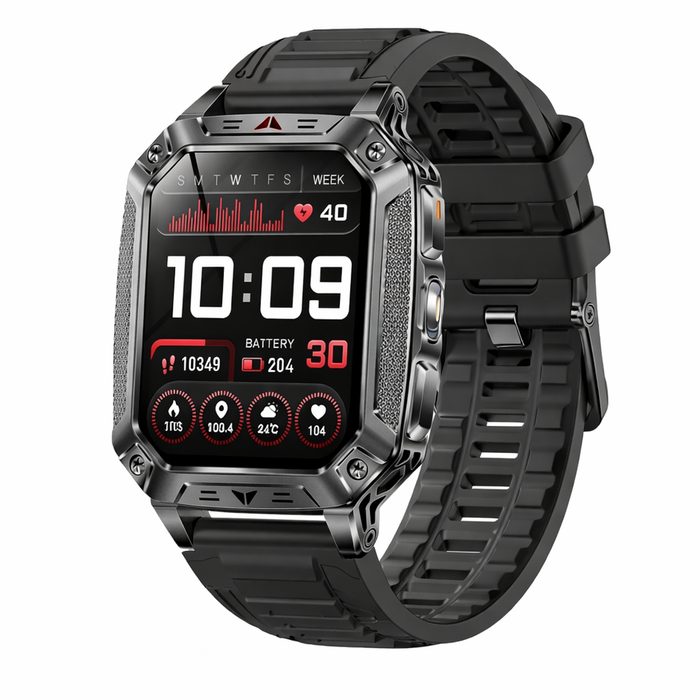 Smart Watch 1400mah Battery Outdoor Fitness Tracker Ip68 Waterproof Bluetooth Call Sos Flashlight Black