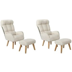 Oikiture 2x 360 Swivel Recliner Armchair Lounge Ottoman Chair With Stool Beige