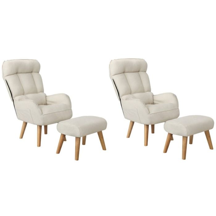 Oikiture 2x 360 Swivel Recliner Armchair Lounge Ottoman Chair With Stool Beige