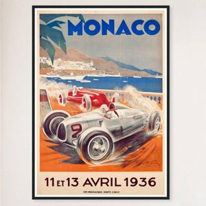 Galrie Monaco Grand Prix 1936 Vintage Racing Art Poster Perfect for Collectors, Black Frame, A2 42 x 60cm (16 x 24inch)