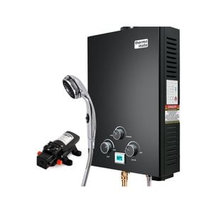 Thermomate Portable Gas Outdoor Camping Hot Water Heater System, with 12V Pump, Shower Head, Black