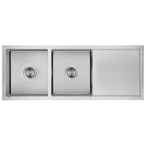 Amelie Deauville Kitchen Double Bowl Sink with Drainer (Topmount) 1160x450x235mm Stainless Steel BDOSSLUNDB1080