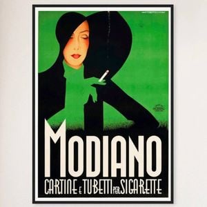 Galrie Modiano by Robert Bereny Vintage Art Deco Poster Elegant and Vibrant Wall Decor, Black Frame, 50 x 70cm (20 x 28inch)