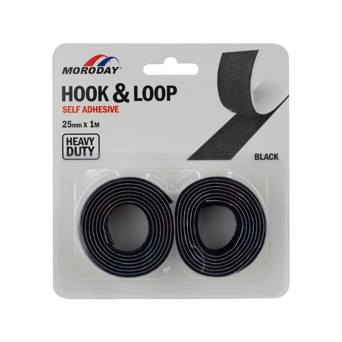 Moroday 25mm x 1m Black Heavy Duty Hook And Loop Self Adhesive
