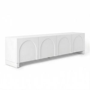 Homfurn 180cm Tv Unit Entertainment Cabinet White 4-door Concave Design Living Room