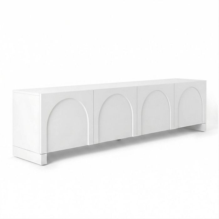 Homfurn 180cm Tv Unit Entertainment Cabinet White 4-door Concave Design Living Room
