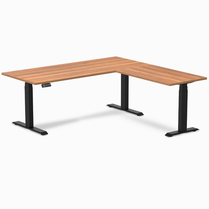 Desky Eco L-Shape Melamine Sit Stand Desk Matte Black Frame 180x175cm