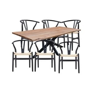 Lantana 7pc 180cm Dining Table 6 Black Wishbone Chair Set Live Edge Acacia Wood
