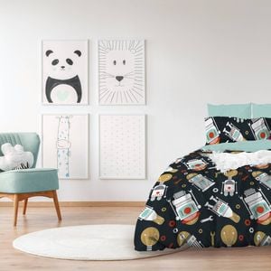 Jelly Bean Kids Glow Robo Single Bed Quilt Cover Set Navy