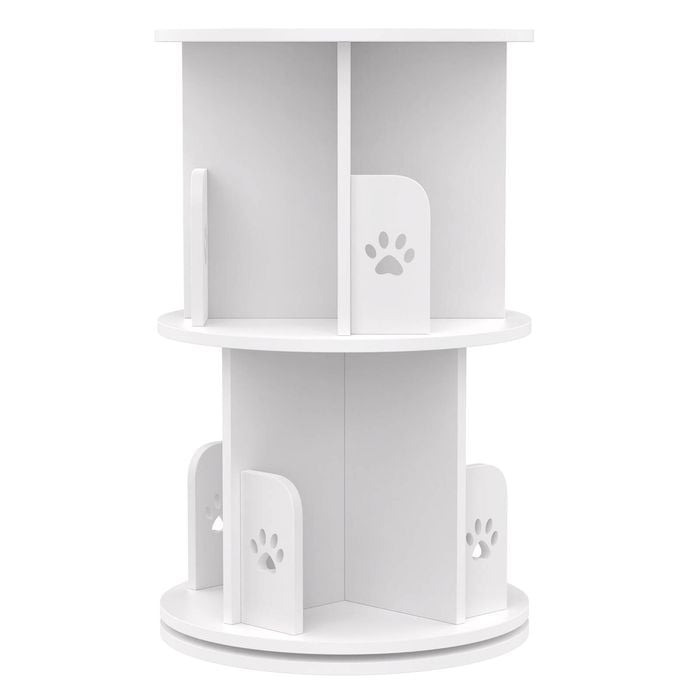 Ufurniture 2-Tier Rotating Bookshelf Small Corner Standing Display Shelf White