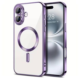 For Apple iPhone 17 MagSafe Magnetic Case with HaloLock Shockproof Protective Electroplating Clear Cover (Purple)
