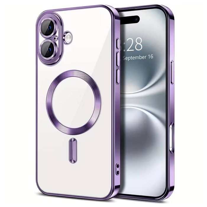 For Apple iPhone 17 MagSafe Magnetic Case with HaloLock Shockproof Protective Electroplating Clear Cover (Purple)