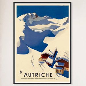 Galrie Austria Autriche Vintage Ski Poster - Retro Art from the Mid-20th Century Artwork, Black Frame, A4 21 x 30cm (8 x 12inch)