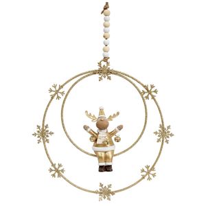 LVD Metal/Resin Reindeer Ring Stars Hanger Christmas Holiday Decoration Gold