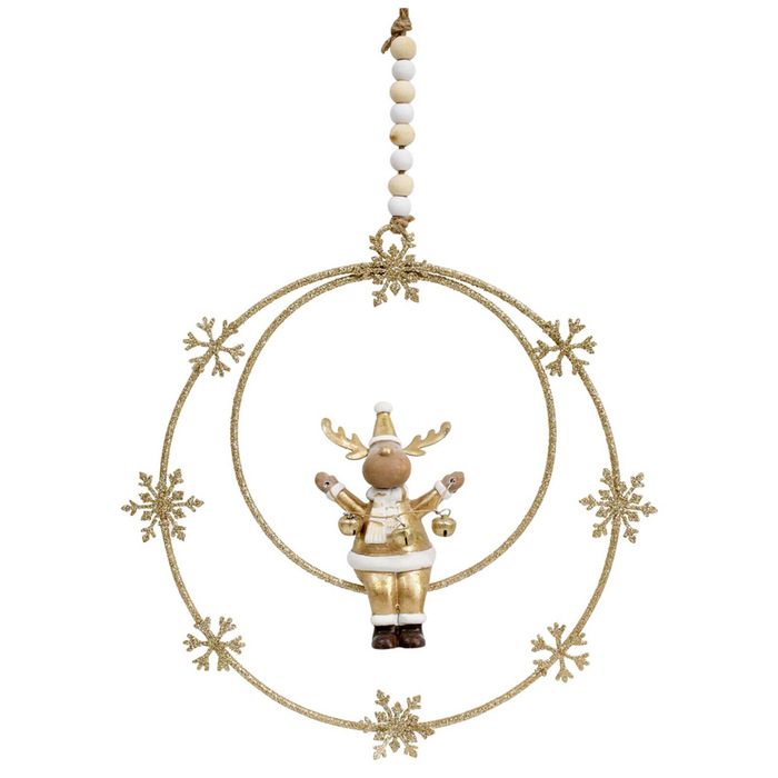 LVD Metal/Resin Reindeer Ring Stars Hanger Christmas Holiday Decoration Gold
