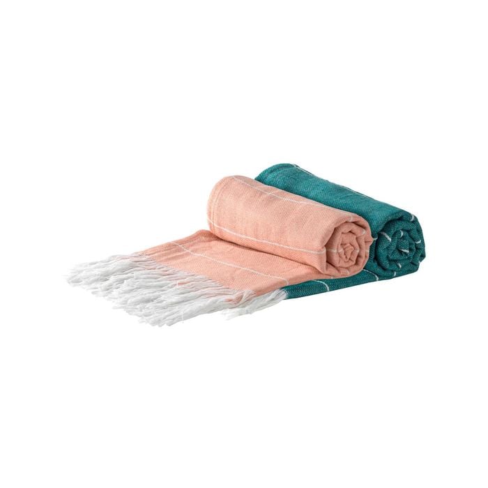Nicola Spring Set Of 2 Turkish Cotton Towels - Cantaloupe/aqua