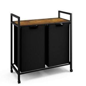 Advwin Laundry Hamper with Shelf & 2 Pull-Out Removable Bags 2x45L Black & Rustic Brown