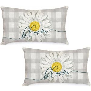 Catzon 2 Pcs Summer Lumbar Pillow Covers Linen Pillowcase for Home Decor-Set 47