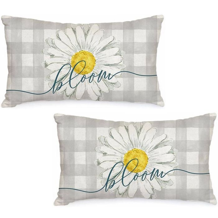Catzon 2 Pcs Summer Lumbar Pillow Covers Linen Pillowcase for Home Decor-Set 47