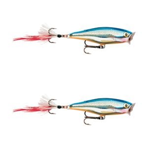2x Rapala 5cm Skitter Pop Topwater Popper Fishing Lures - Silver Blue