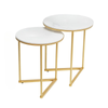 P&P Gold Frame Set Of 2 Gold Nesting End Tables With Round White Marble Tops & Geometric Bases
