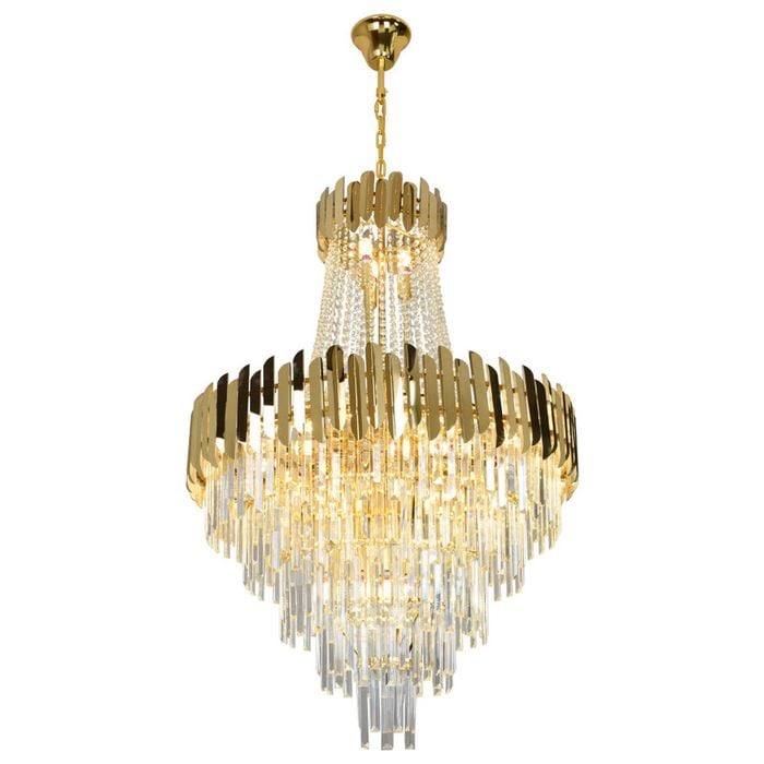 Eli & Co. Lighting Aria 23-Light Gold Crystal Tiered Chandelier – 80cm