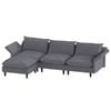 Advwin 230cm 3 Seater Sofa with Ottoman Corduroy Sectional Couch with Adjustable Backrest & Armrest Grey