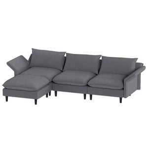 Advwin 230cm 3 Seater Sofa with Ottoman Corduroy Sectional Couch with Adjustable Backrest & Armrest Grey