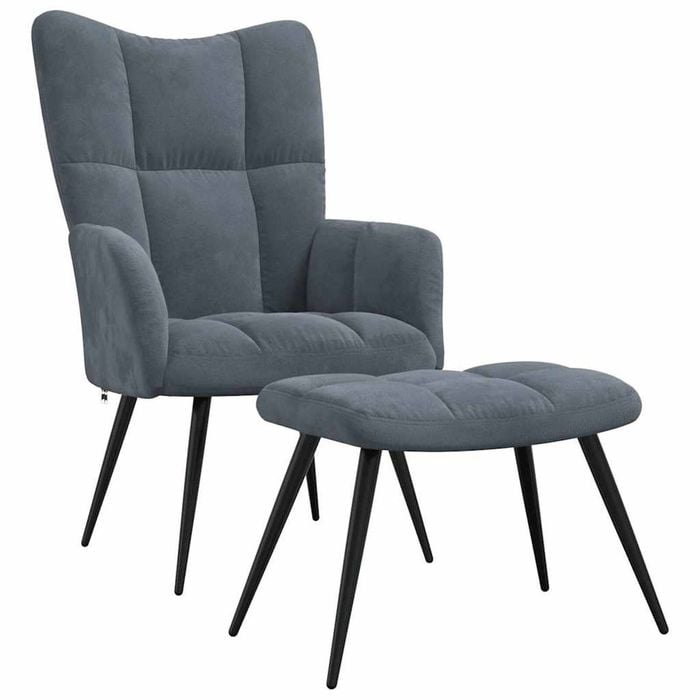 vidaXL Relaxing Chair with a Stool Dark Grey Velvet armchair with stool