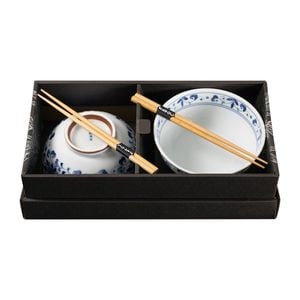 Omotenashi Kiku Karakusa Set of 2 Donburi Bowls & Chopsticks