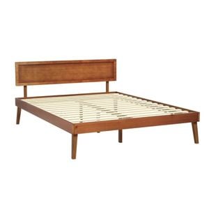 Homfurn Rustic Queen Bed Base – Solid Pine Frame,  Easy Assembly, Walnut