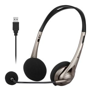 Verbatim Multimedia Headset With Boom Mic Headphone, Volume Control, Usb 3.0 - Grey