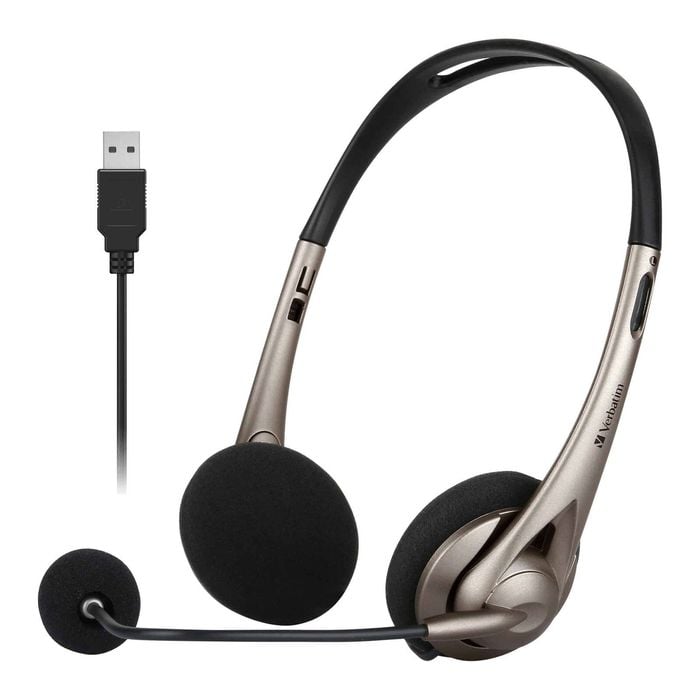Verbatim Multimedia Headset With Boom Mic Headphone, Volume Control, Usb 3.0 - Grey