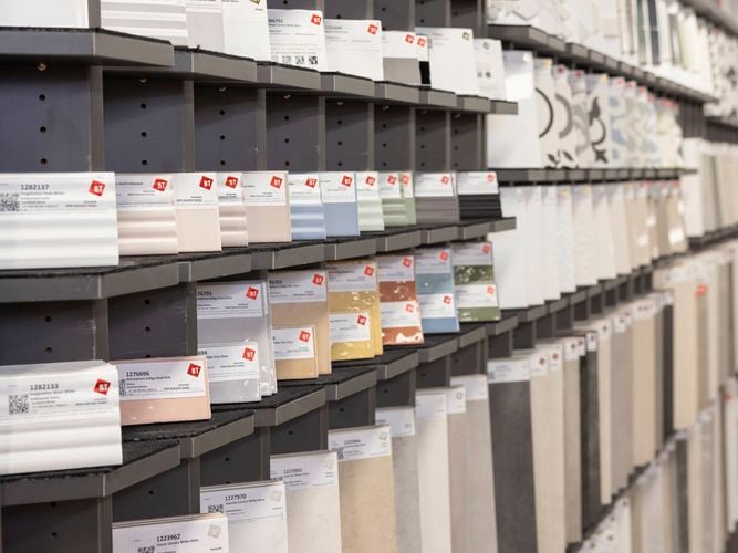 Many different styles of tile samples in a display area