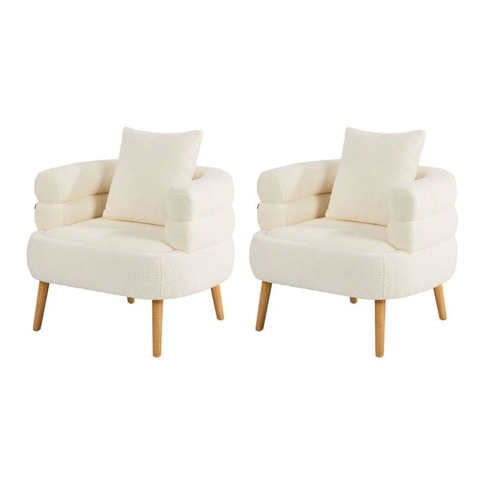 Oikiture 2x Armchair Tub Chair Single Accent Armchairs Sofa Lounge Couch White