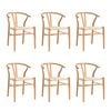 Oikiture Wooden Dining Chair Set of 6 Cafe Lounge Seat Wishbone Shaped Chair
