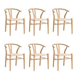 Oikiture Wooden Dining Chair Set of 6 Cafe Lounge Seat Wishbone Shaped Chair