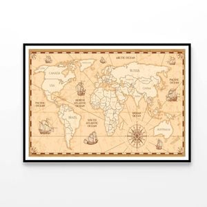 Antique World Map with Countries  Print 100% Australian Made 120x90cm  (Poster)