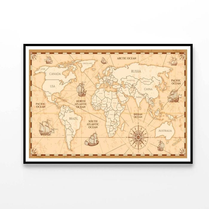 Antique World Map with Countries  Print 100% Australian Made 120x90cm  (Poster)
