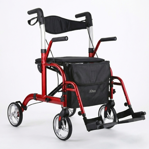 Altus Hybrid Duo 2-in-1 Mobility Rollator and Transit Wheelchair Combo Red Frame - Red