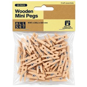 All Set Wooden Mini Pegs - 50 Pack